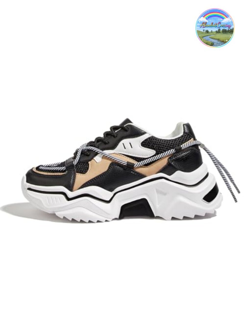 Platform Chunky Sneakers PU Mesh Lace-Up Walking Shoes